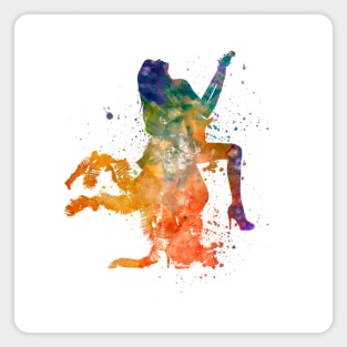 woman playing electric guitar player in watercolor Magnet